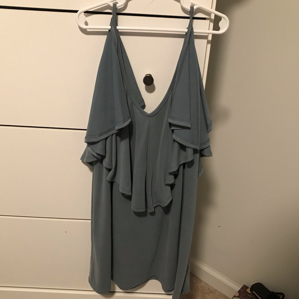 Blue Ruffled Tank Top